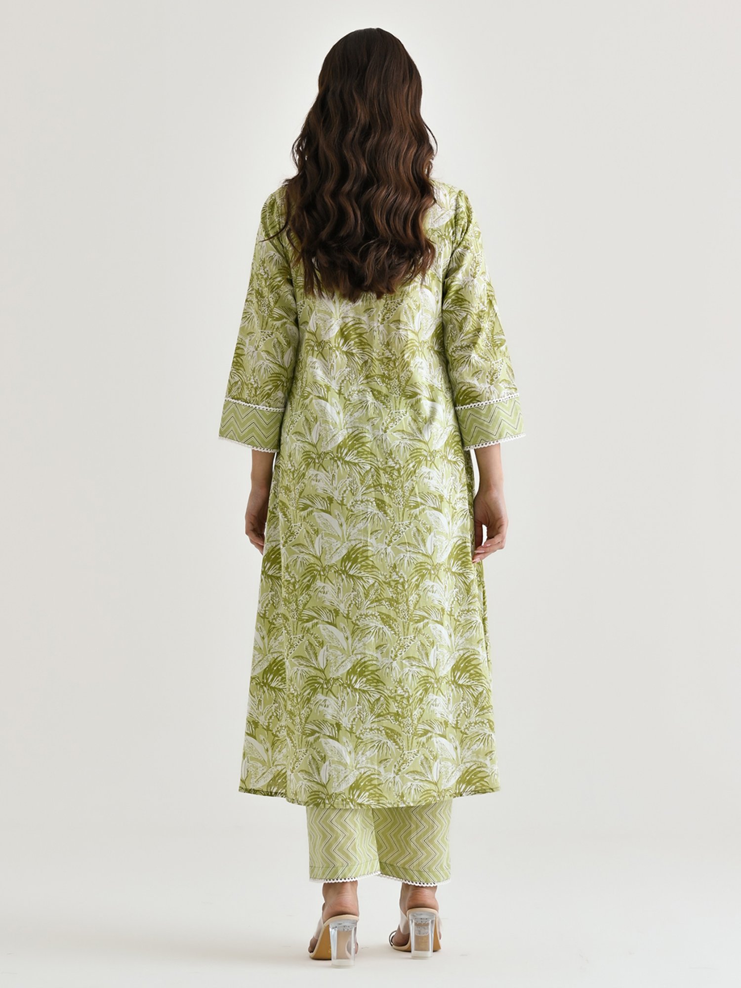 Rustorange Lime Green Printed A Line Kurta