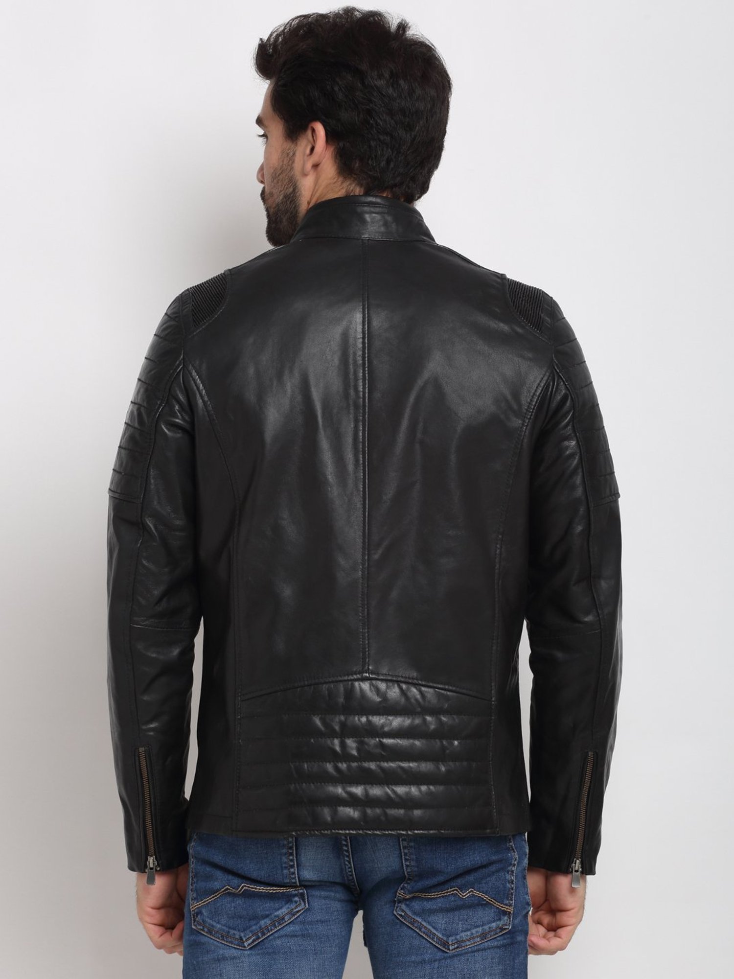 Teakwood Leathers Black Mandarin Collar Leather Jacket