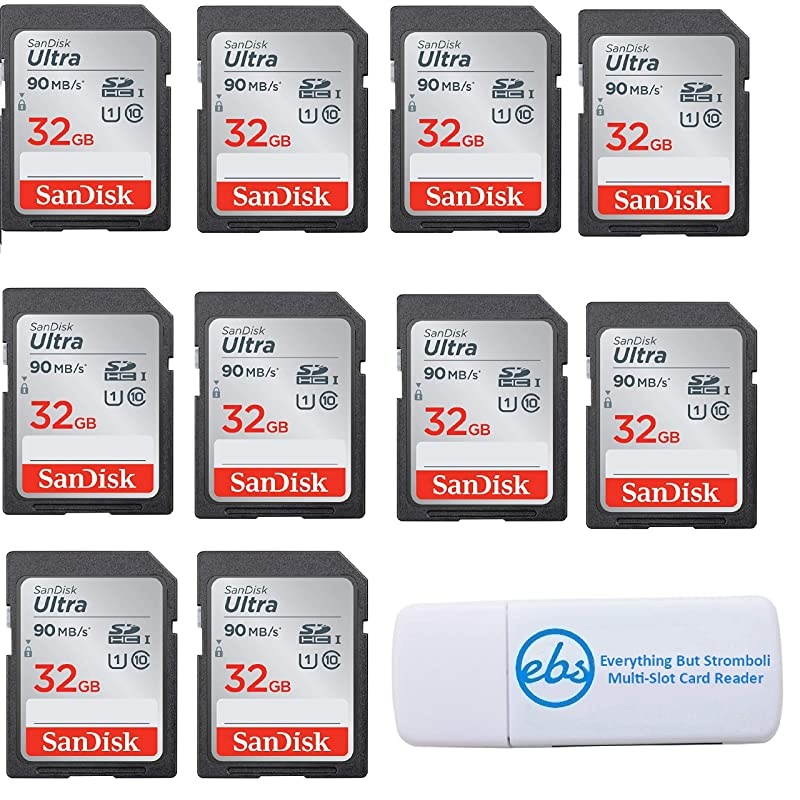 Ultra 10 Pack Bundle UHSI Class 10 SD Flash Memory Card Retail SDSDUNC032GGN6IN With Everything But Stromboli TM Combo Card Reader