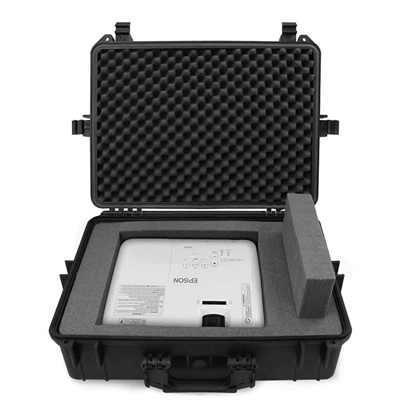 Waterproof Projector Case Hard Shell Projector Bag Compatible with Epson Home Cinema 2100 amp 2150 Select PowerLite Projectors with Protective Foam Interior Padlock Rings and Folding Handle