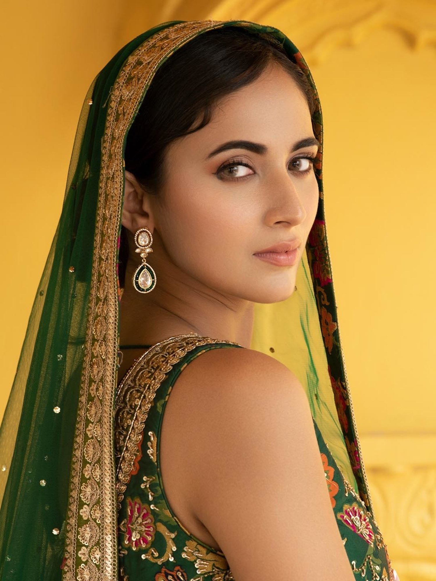 Curio Cottage Bridal Kundan Green Dangler Earrings