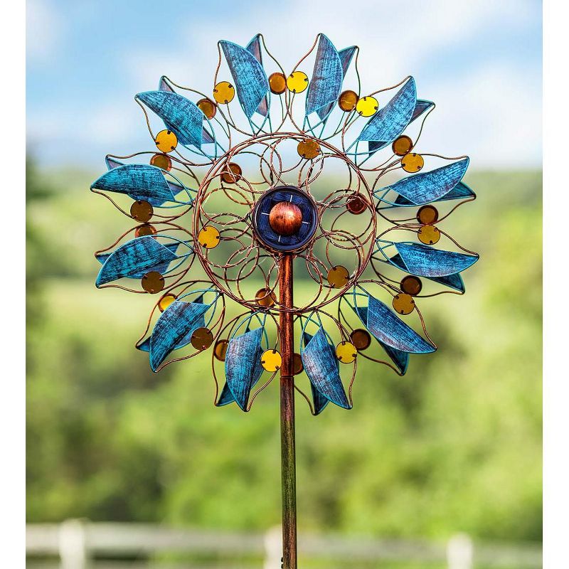 Wind & Weather Verdigris Leaf Solar-Lighted Metal Wind Spinner