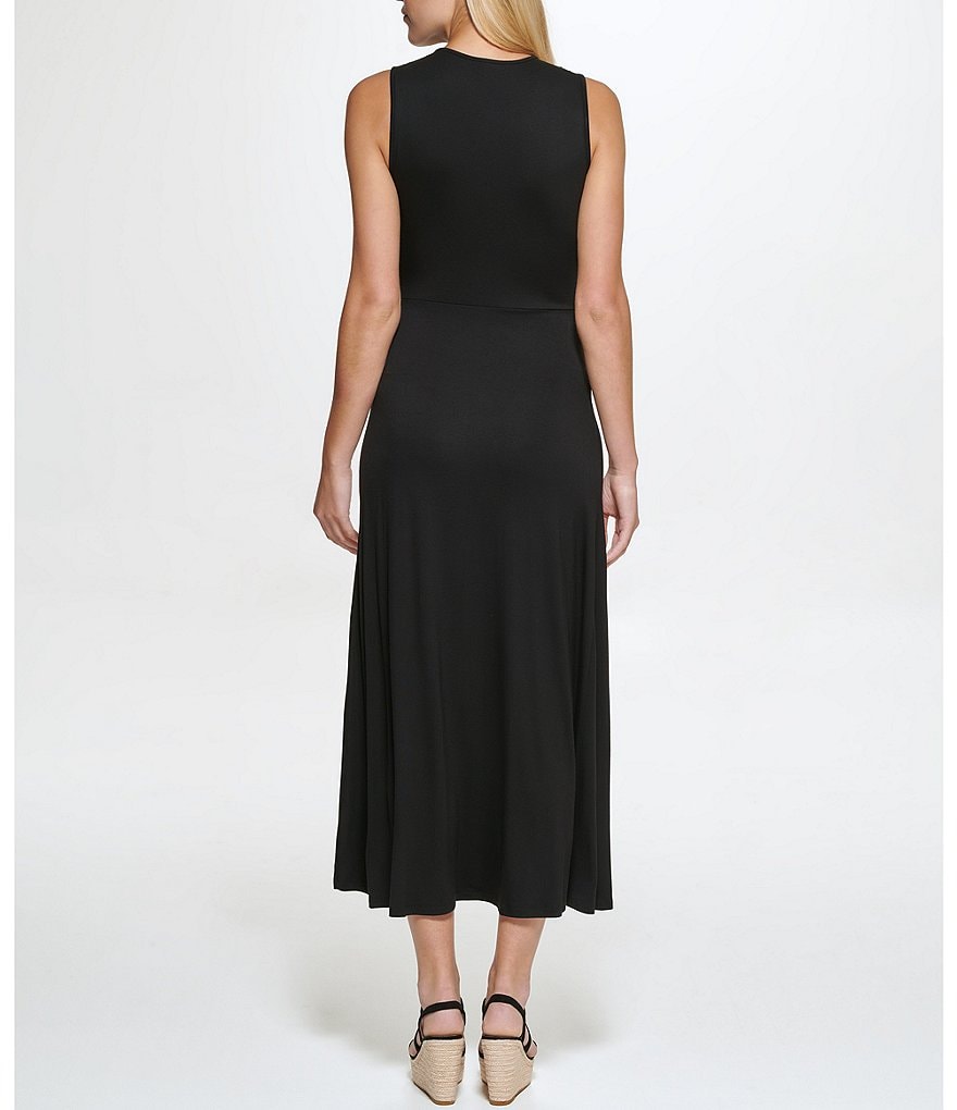 Donna Karan New York Knit Jersey Crossover Front Round Neck Sleeveless Maxi Dress