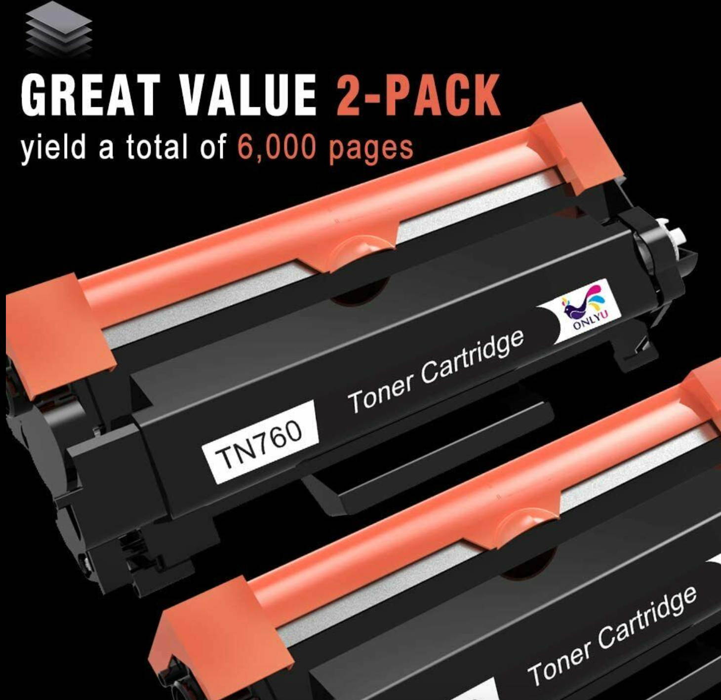 2x High Yield TN760 TN730 w/ Chip for Brother TN-760 HL-L2390DW HL-L2395DW Toner