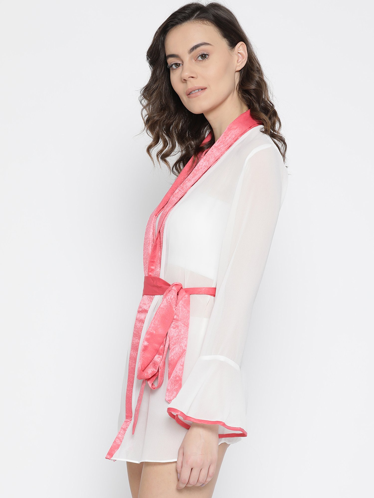 Erotissch White Solid V Neck Robe