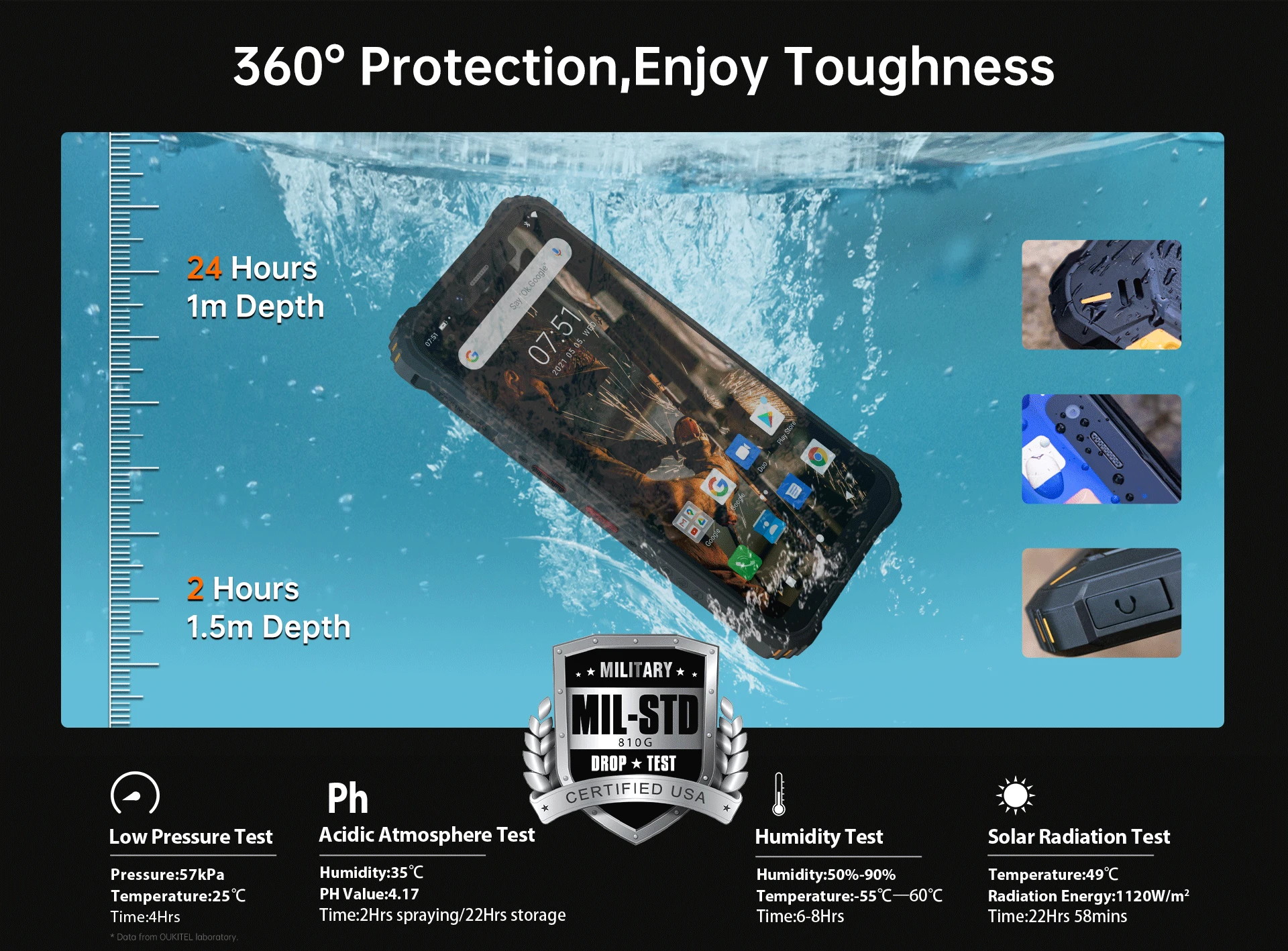 OUKITEL WP9 Global Bands IP68&IP69K Waterproof 6GB 128GB NFC 8000mAh 5.86 inch 16MP Triple Rear Camera Helio P60 4G Smartphone