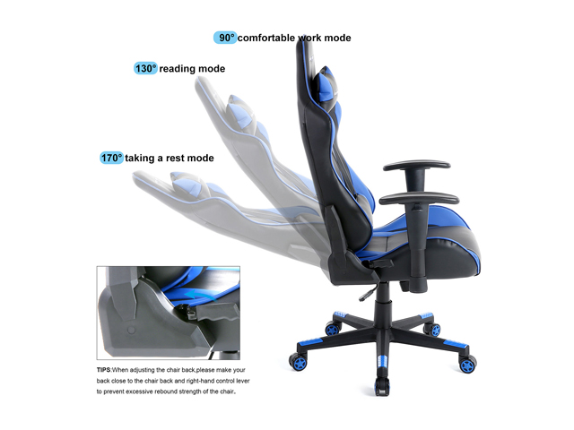 GTRACING Ergonomic Office Chair - Racing Seat, Height Adjustment, Pillows, Recliner, Swivel Rocker Tilt, for E-Sports, Computers, and Gaming
