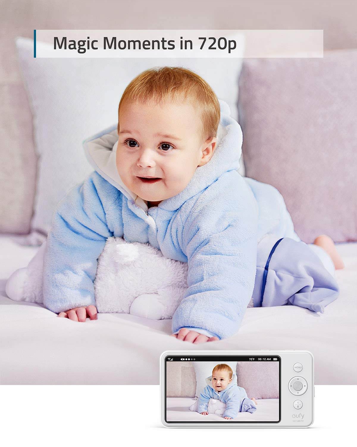eufy Security, BabyCare SpaceView Pro, Video Baby Monitor with 720p Camera, Two-Way Audio, Remote Pan & Tilt, Ultra-Long 5200mAh Battery, Clear Night Vision, Lullaby Player, Ideal for New Parents