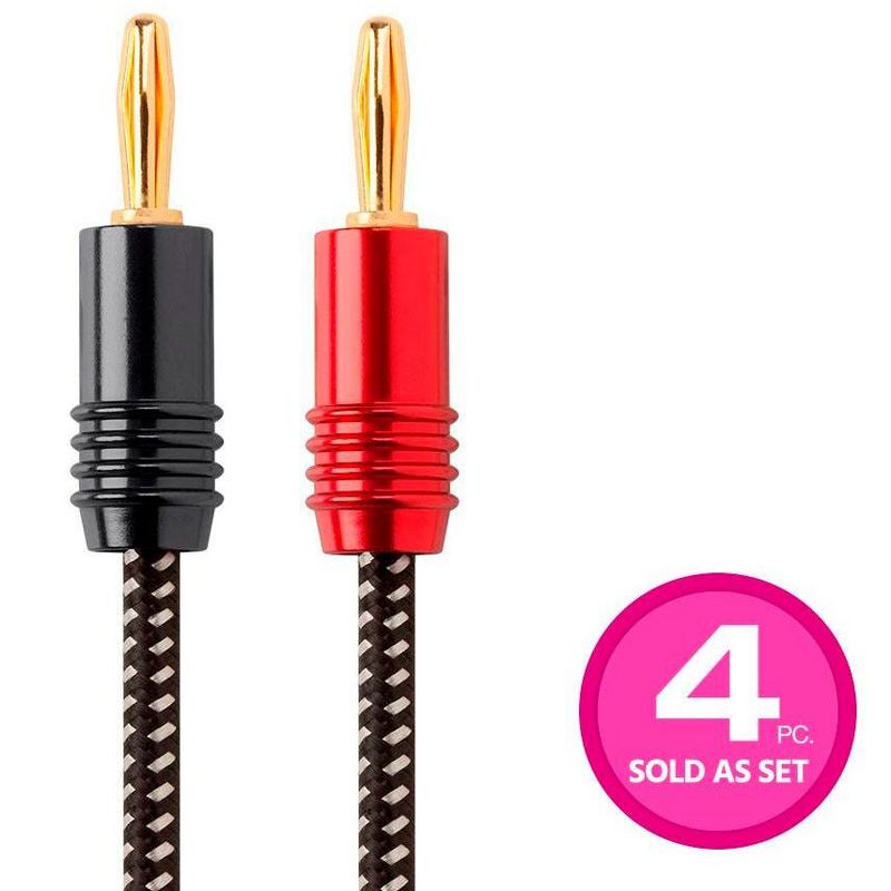 Monoprice Premium Braided Speaker Wire 14AWG - 10 Feet - 4 Pack | With Gold Plated Banana Plug Connectors - Affinity Series