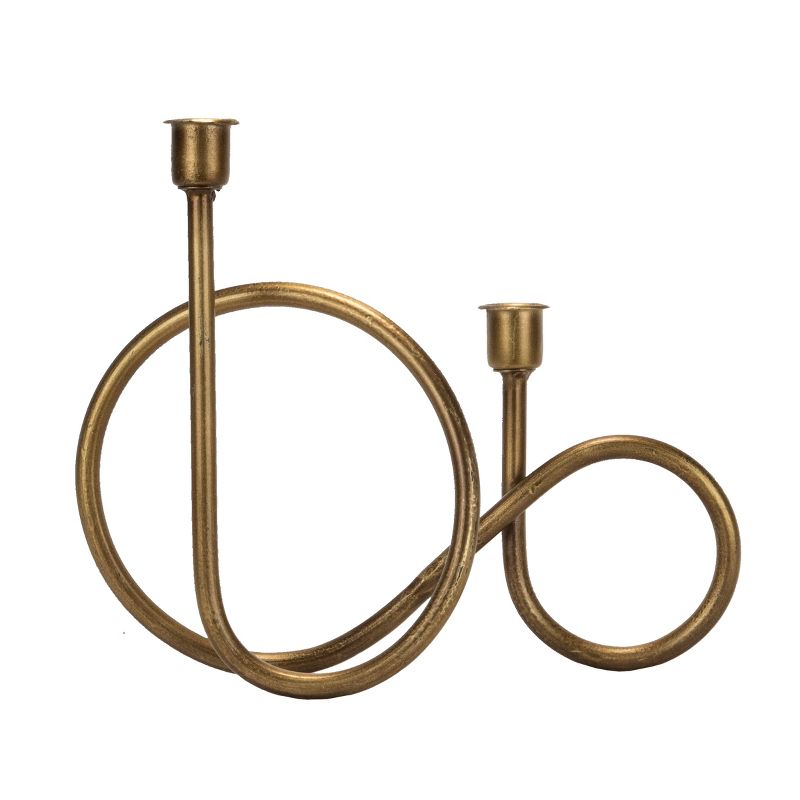 Brass Metal Sculptural Taper Candle Holder - Foreside Home & Garden