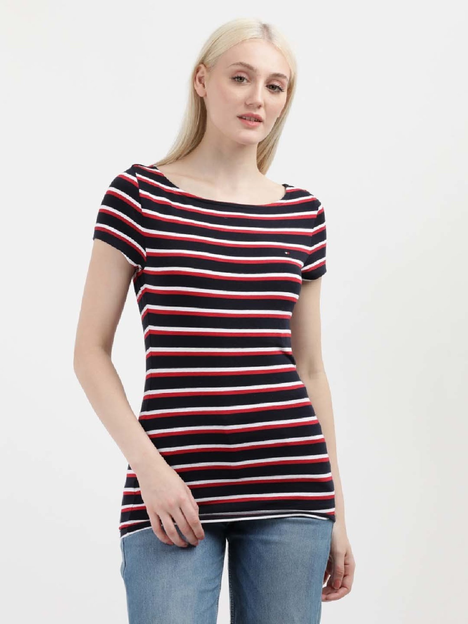 TOMMY HILFIGER Navy & White Cotton Striped Top