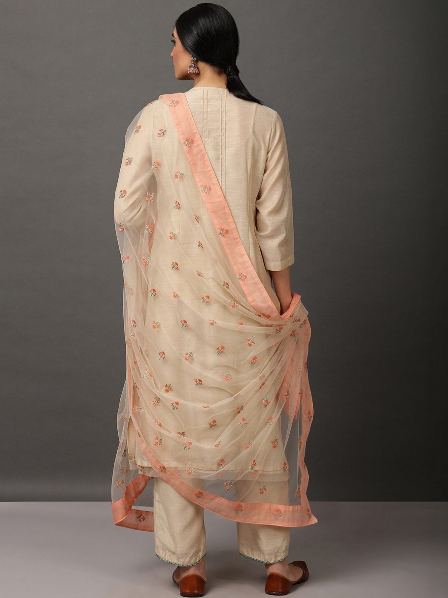 Nuhh Ecru Chanderi Kurta Set with Dupatta