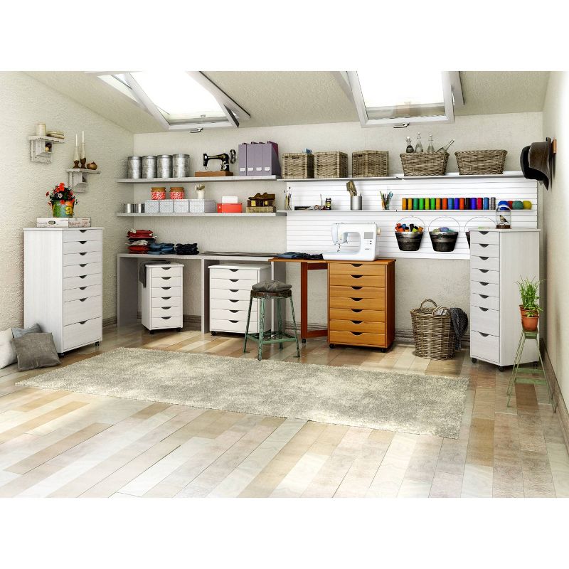 Adeptus Solid Wood 6 Drawer Wide Roll Cart White