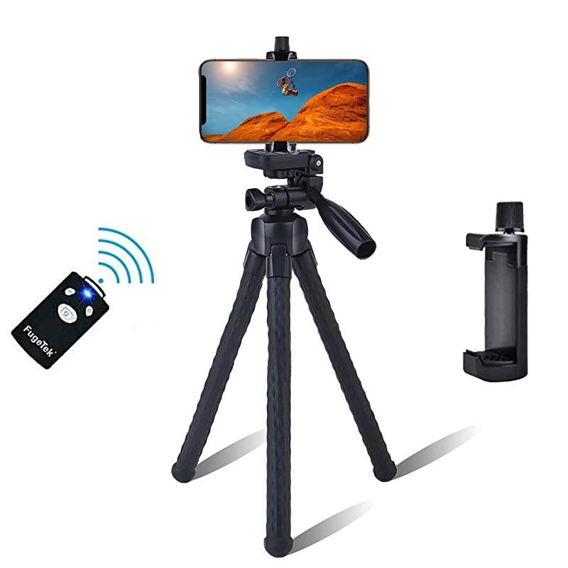 11" Mini Tripod Flexible Legs Camera Phone Stand Holder, Bluetooth Remote, Portable, Selfies, Video, Pan Tilt Head, Waterproof, Anti Crack, Compatible with iPhone & Android, DSLR