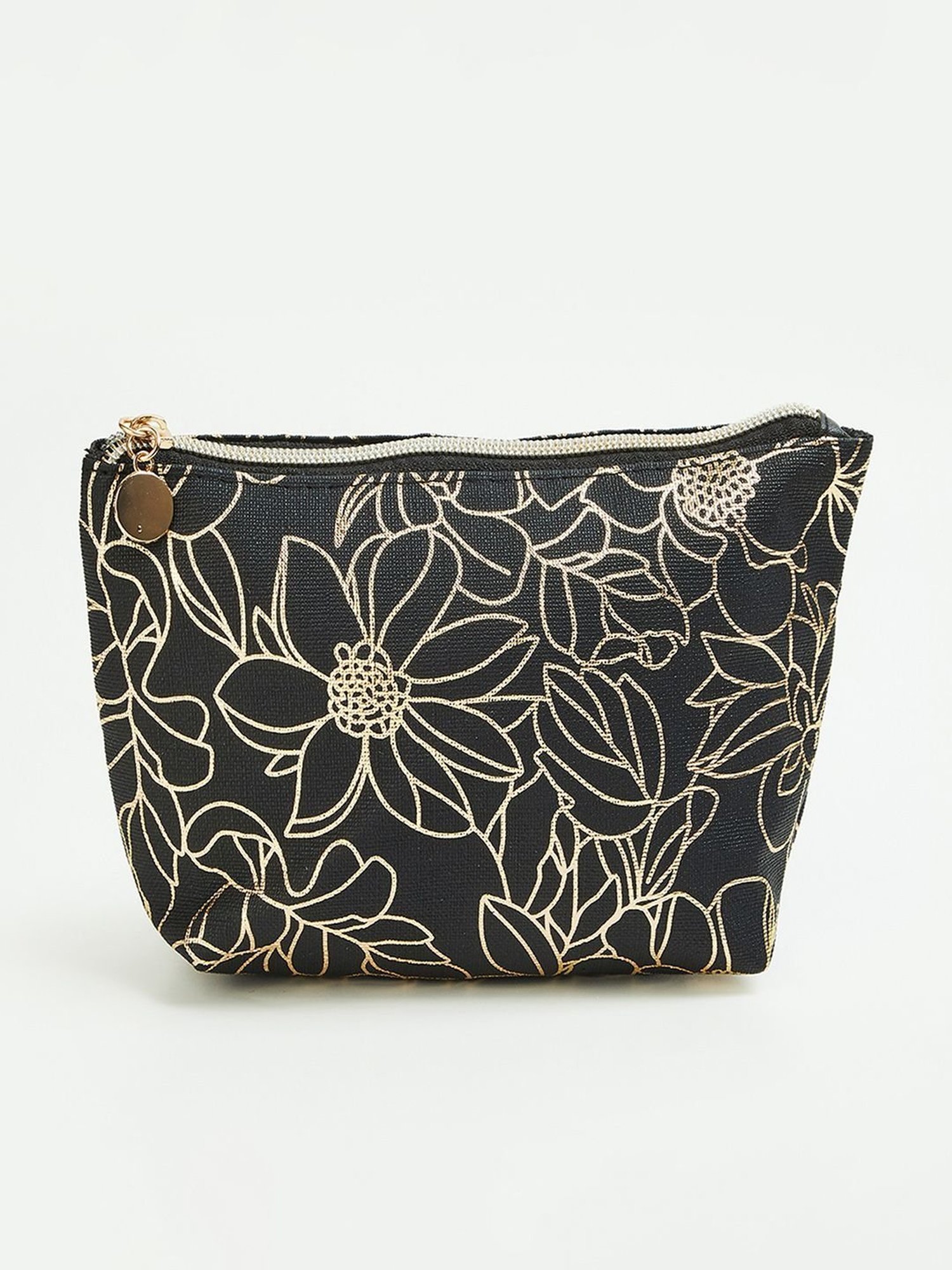 Ginger by Lifestyle Black & Golden Printed Free Size Toiletry Pouch