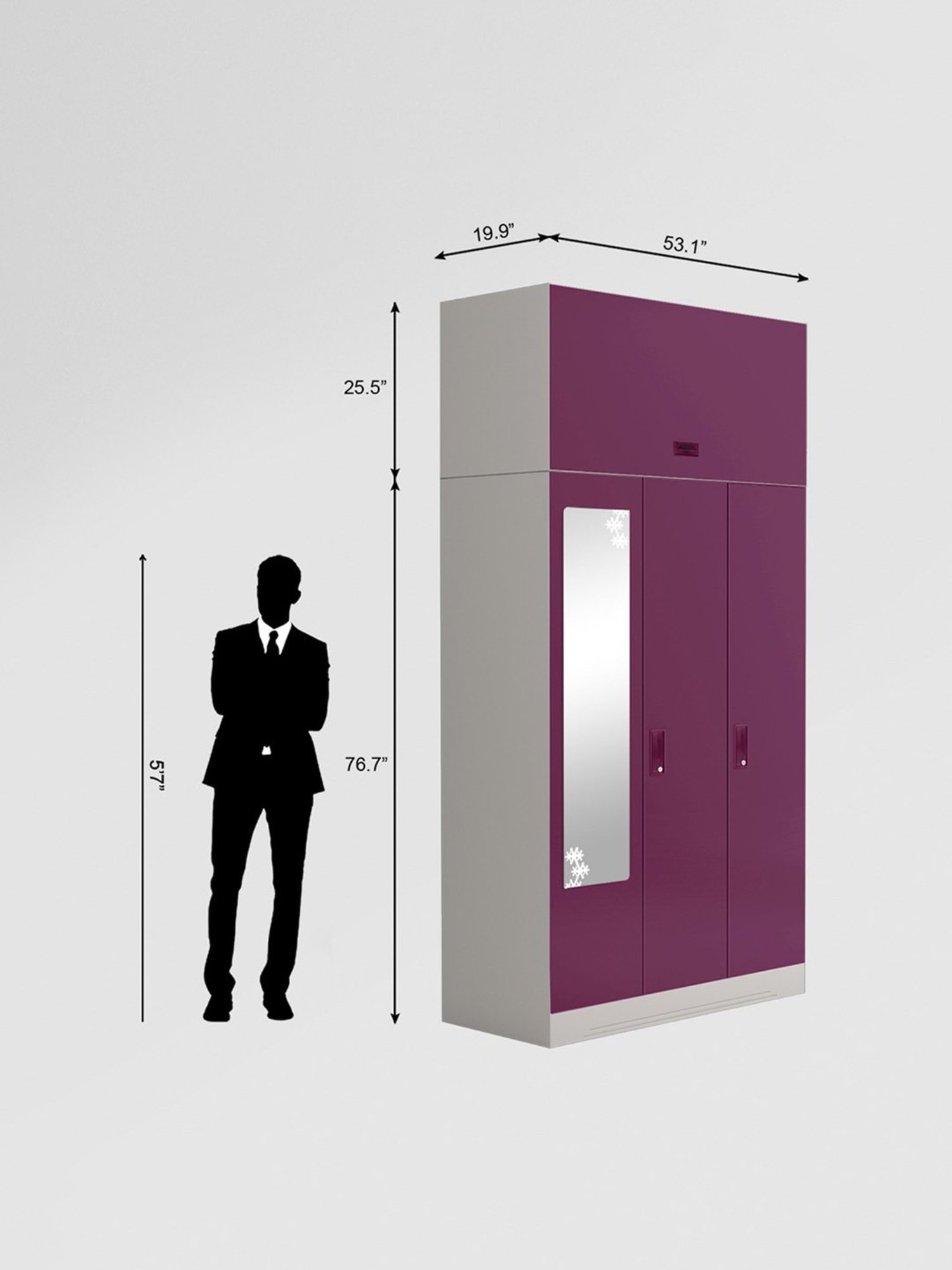 Godrej Interio Slimline 3-Door Steel Almirah, Purple (1-Year Warranty, 1 Locker, 2 Drawers,OHU)