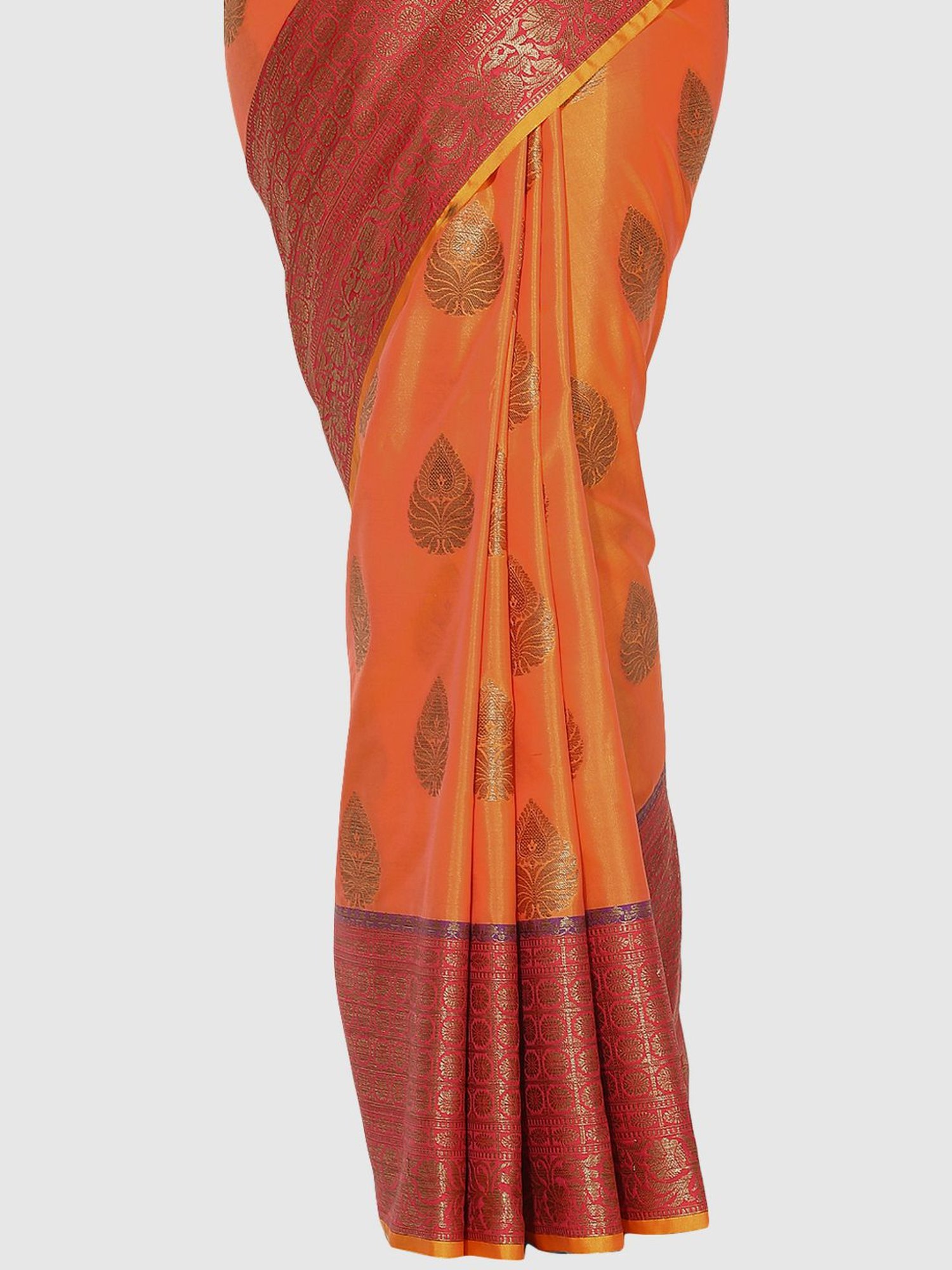 Banarasi Silk Works Orange Woven Saree With Unstitched Blouse
