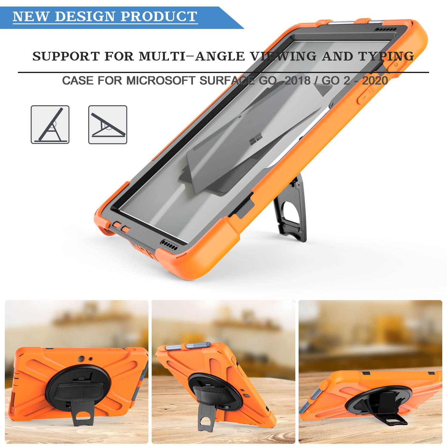 Case for Microsoft Surface Go 2 10.5 inch 2020 / Surface Go 10 inch 2018 with with Pen Holder, Hand Strap & Shoulder Strap Shockproof Protective Stand Cover