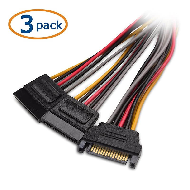 3Pack 15 Pin SATA Power Splitter 8 Inches