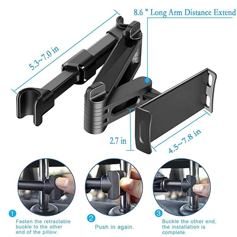 Headrest Mount Stretchable Backseat Seat MountTablet Headrest Holder Universal 360&deg; Rotating Adjustable for All 4106 cellphones Tablet Switch iPad iPad Air iPad MiniSamsung Galaxy ect