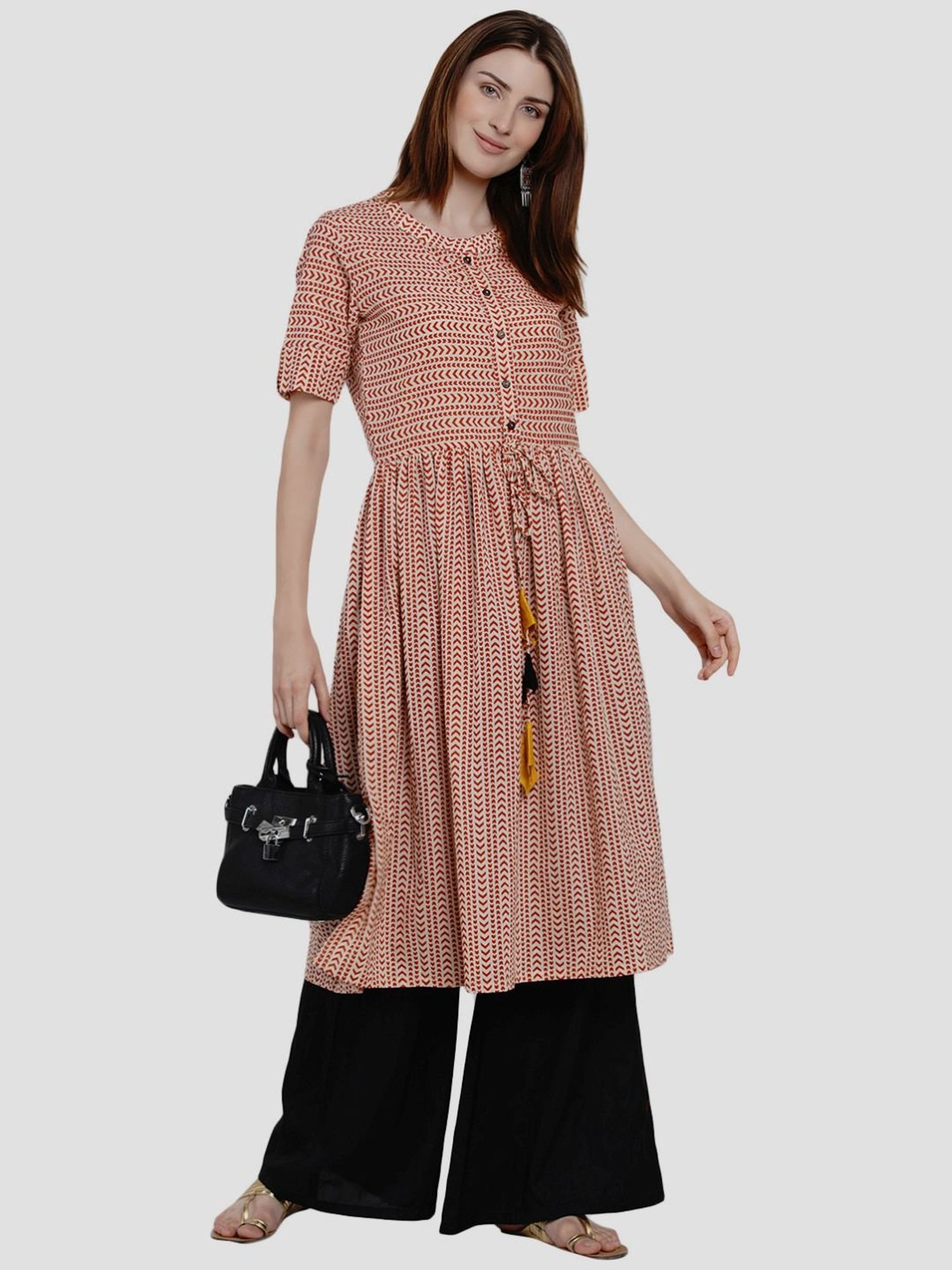 Women Republic Beige Cotton Printed A Line Kurta