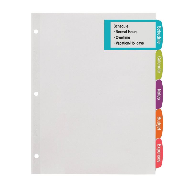 Avery 5ct Printable White Label Big Tab Divider Set
