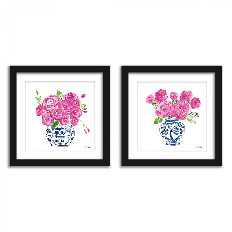 Americanflat Roses On White - Set of 2 Framed Prints by Wild Apple