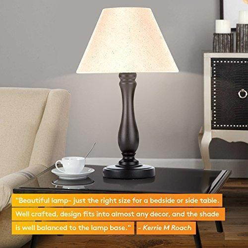 Brightech Noah LED Side Bedside Table & Desk Lamp: Traditional Elegant Black Wood Base, Neutral Shade & Soft, Ambient Light for Bedroom Nightstand, Living Room, Office; Incl. LED Bulb, Cord
