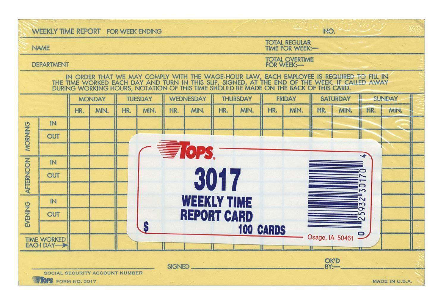 TOPS Weekly Time Report Card, 6 x 4 Inch, Index Bristol Stock, 100-Count, Buff (3017)