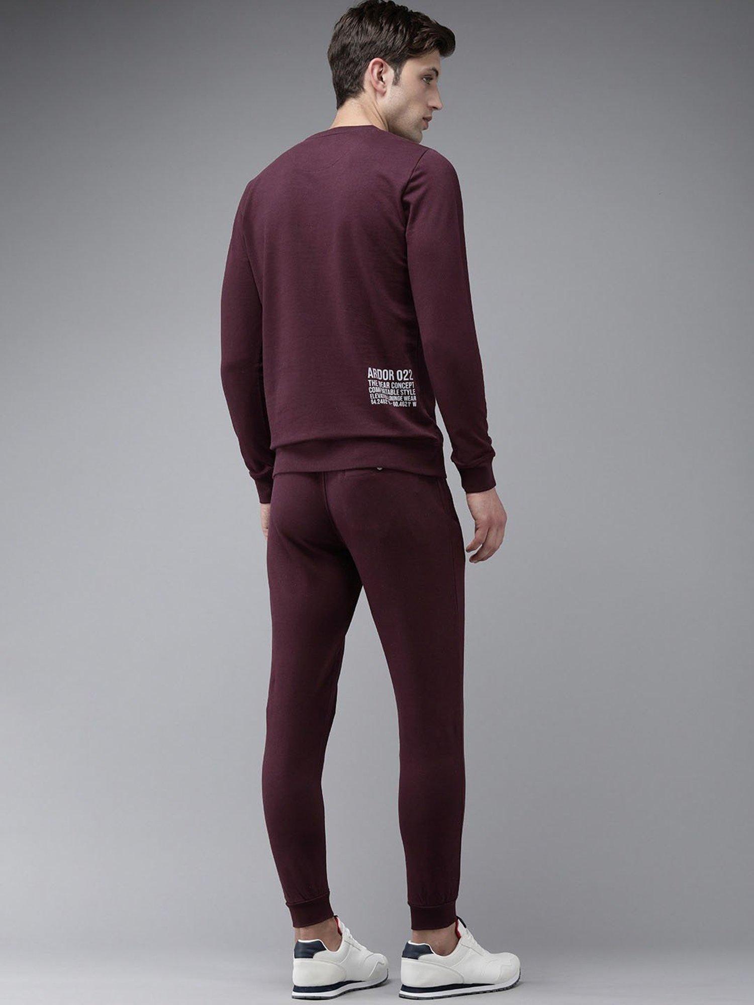 The Bear House Maroon Cotton Slim Fit Graphic Print Tracksuit