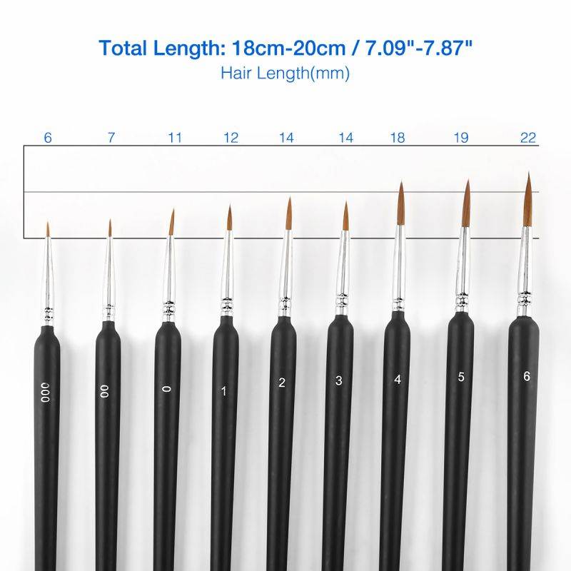 9 Pcs Miniature Paint Brush Set Professional Weasel Hair Fine Detail Art Nail Model