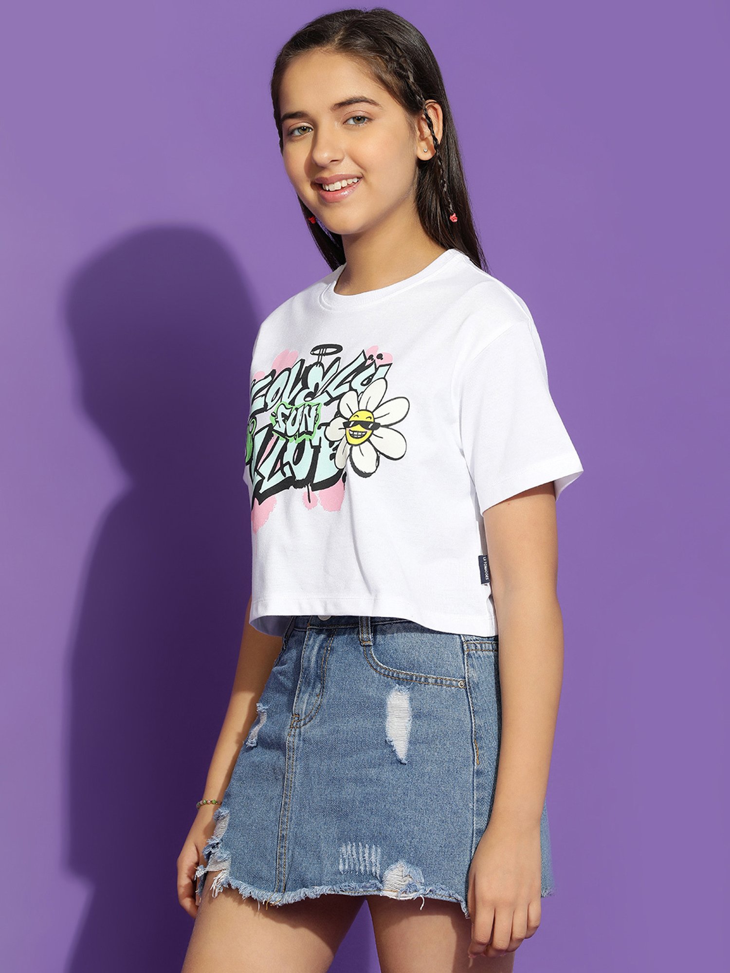Lil Tomatoes Kids White Printed Crop Top