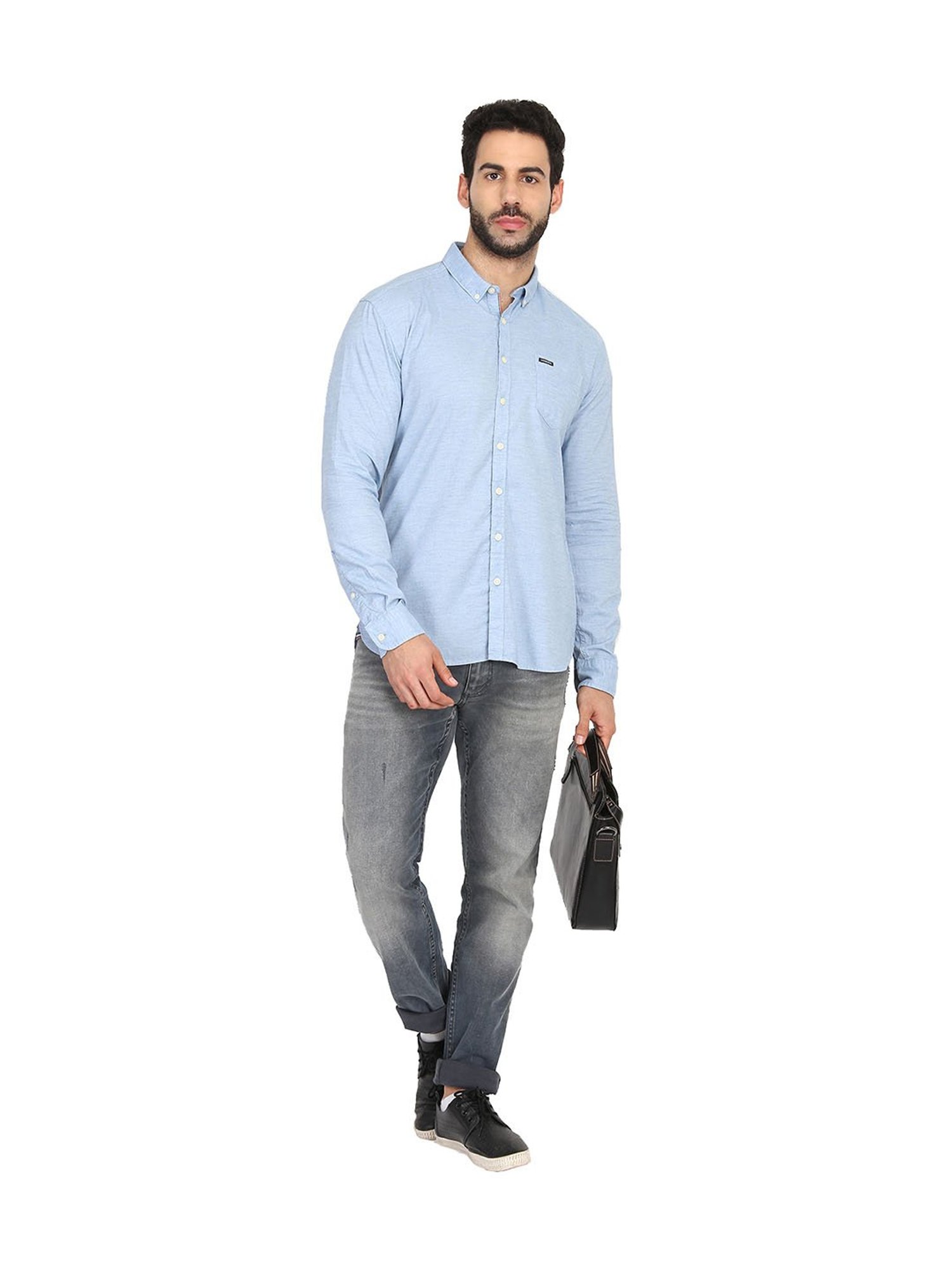 Lindbergh Blue Slim Fit Cotton Shirt