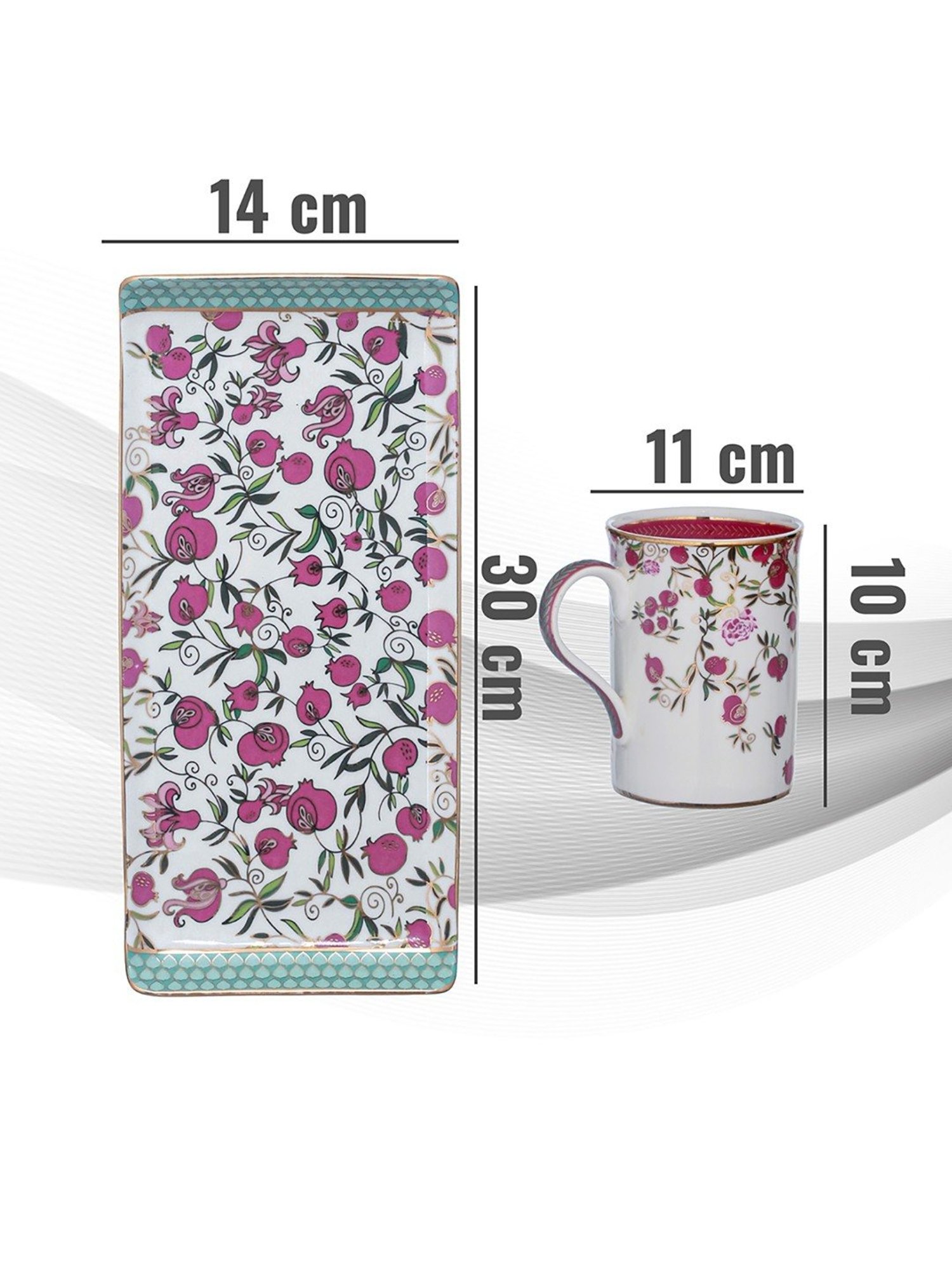 Trovea's Pom Passion 24K Gold Red Ceramic Mugs and Tray - Set of 2