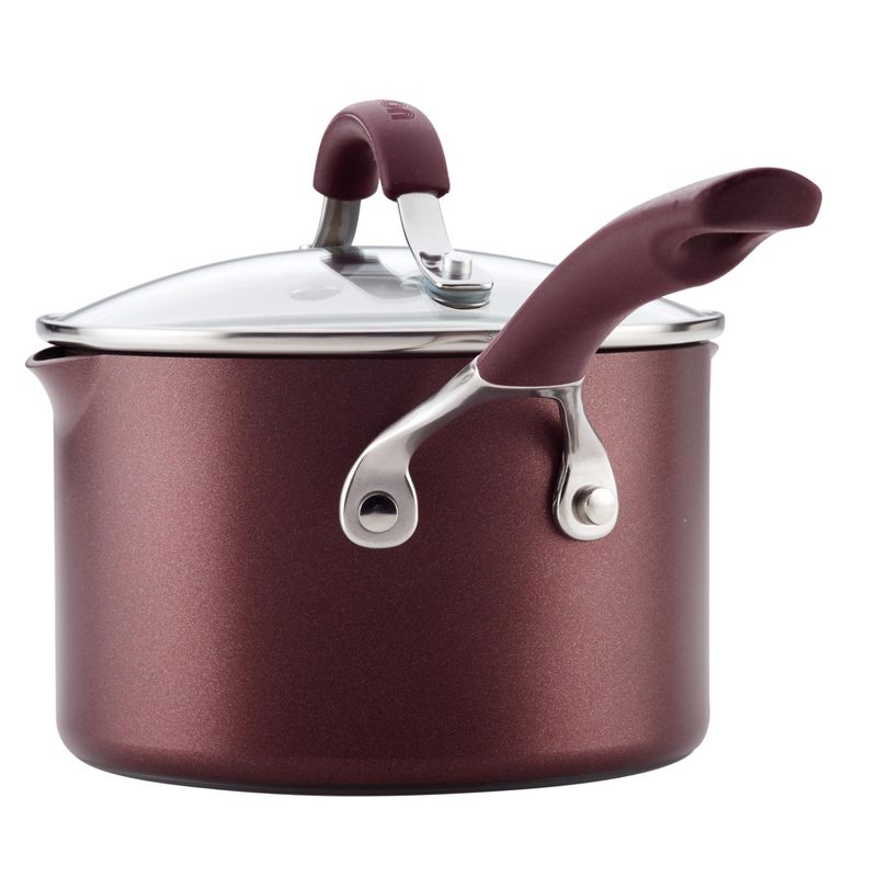 Circulon Innovatum 2qt Hard-Anodized Nonstick Covered Straining Saucepan with Pour Spouts Merlot