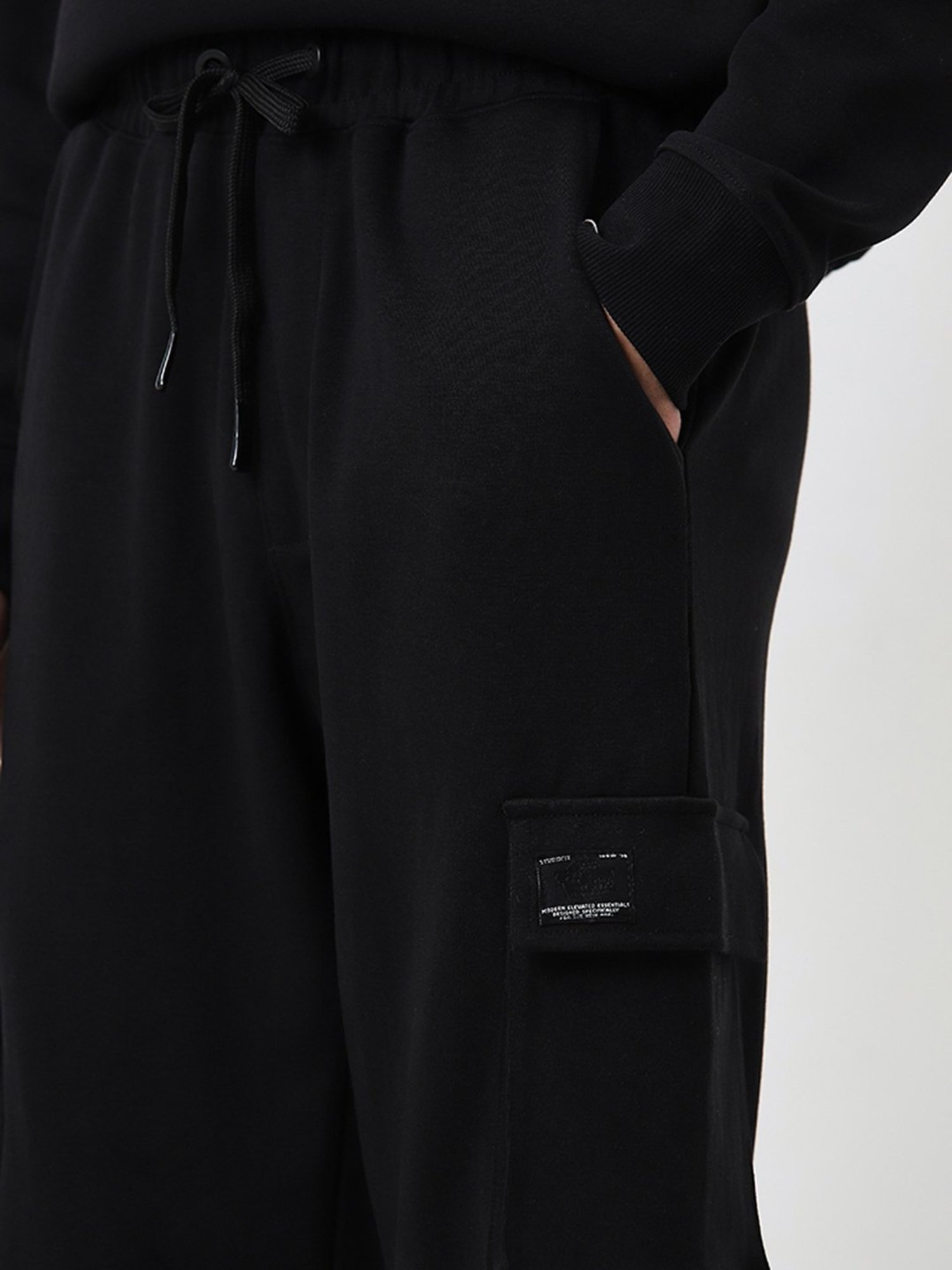 Studiofit by Westside Black Relaxed-Fit Mid-Rise Track Pants