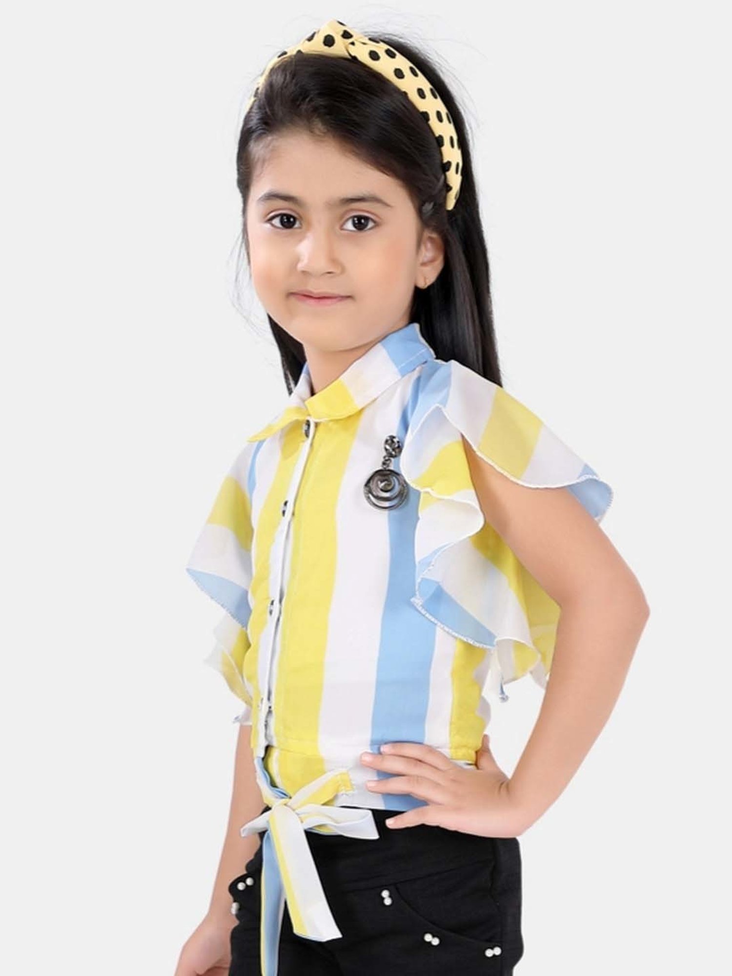 poplins Kids Yellow & Blue Cotton Color Block Top