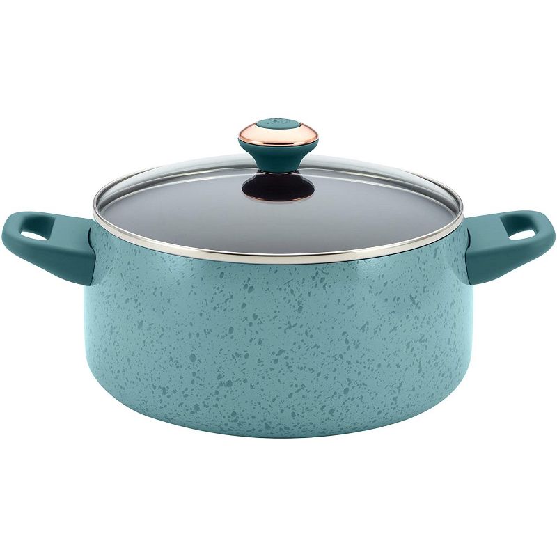 Paula Deen 12513 Signature Nonstick Cookware Pots and Pans Set, 15 Piece, Aqua Speckle