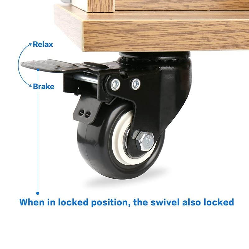 Swivel Caster Wheels with Safety Dual Locking and Polyurethane Foam No Noise Wheels, Heavy Duty - 150 Lbs Per Caster (Pack of 4)
