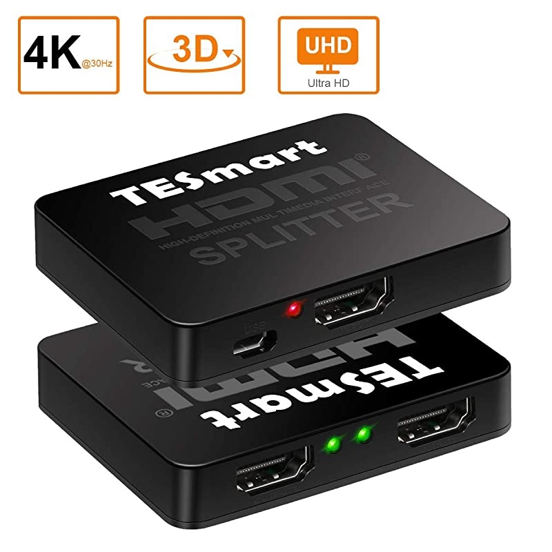 1x2 HDMI Splitter 4k 2 Way HDMI Splitter 1 in 2 Out Switcher Support 4Kx2K@30Hz 1080P 3D 3840 2160 for Xbox PS4 Sky Box,DVD Player