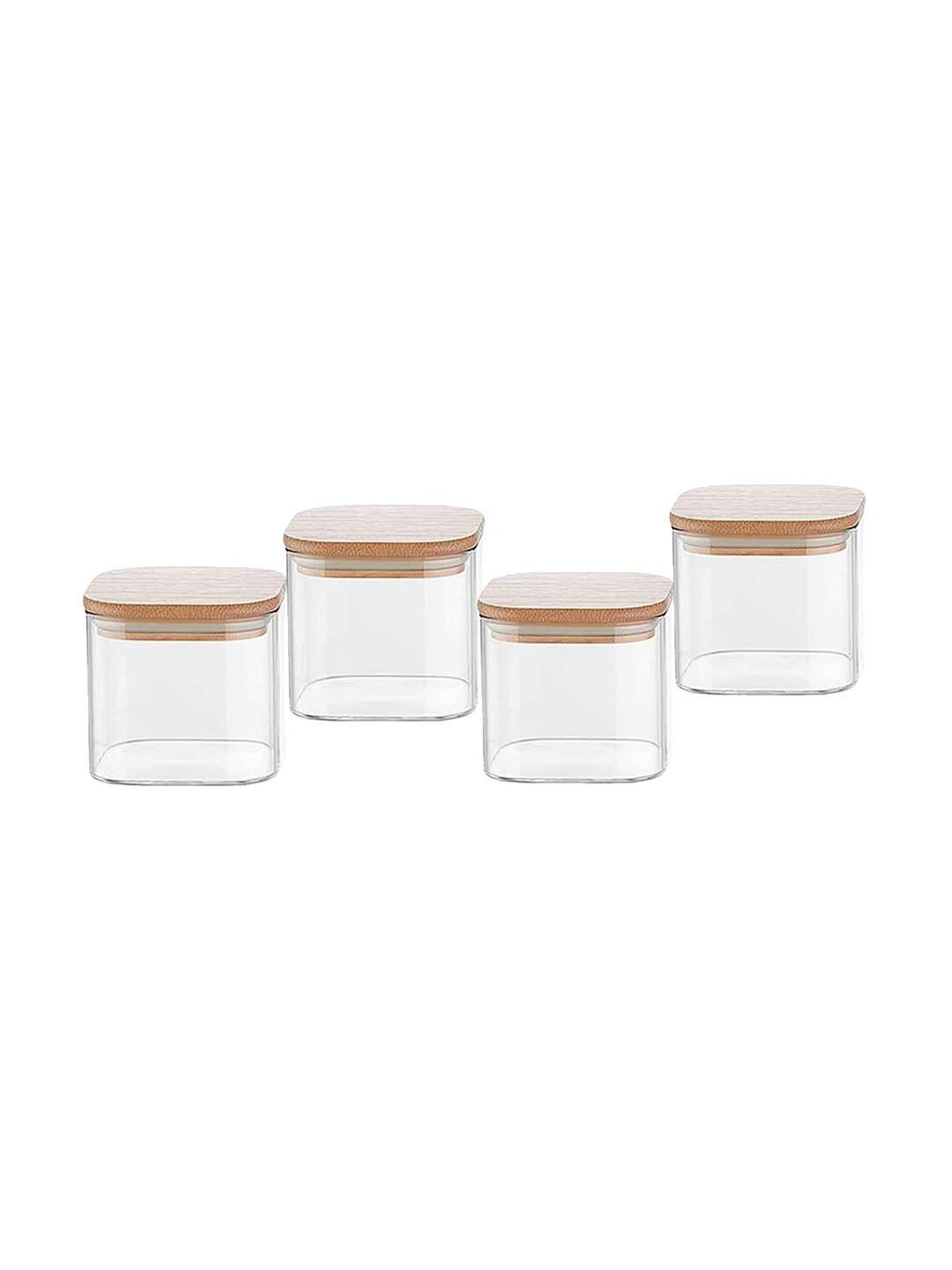Femora Borosilicate Glass Bamboo Lid Air Tight Jar - 450 ml, Set of - 4