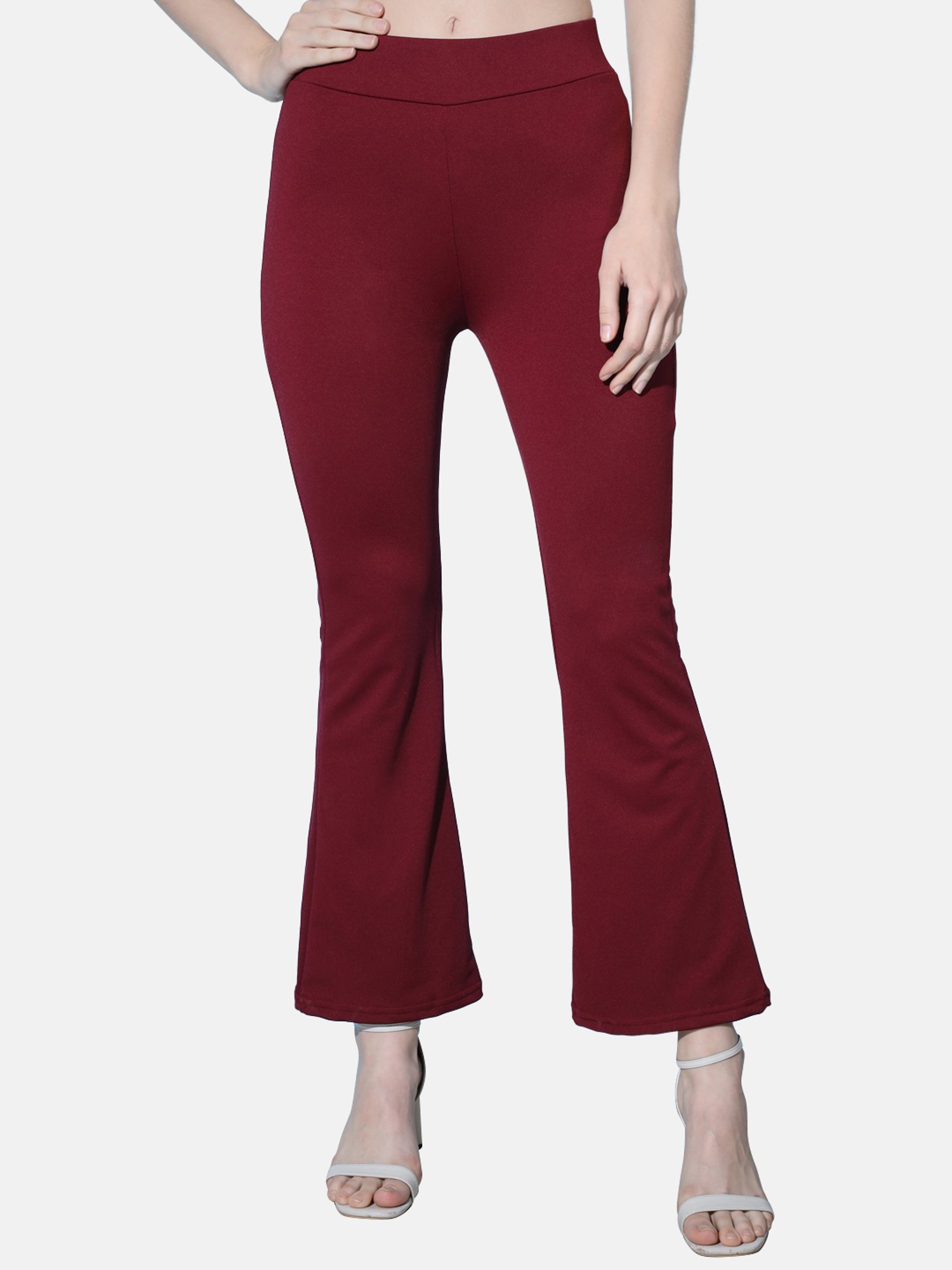 BUYNEWTREND Maroon Mid Rise Trousers