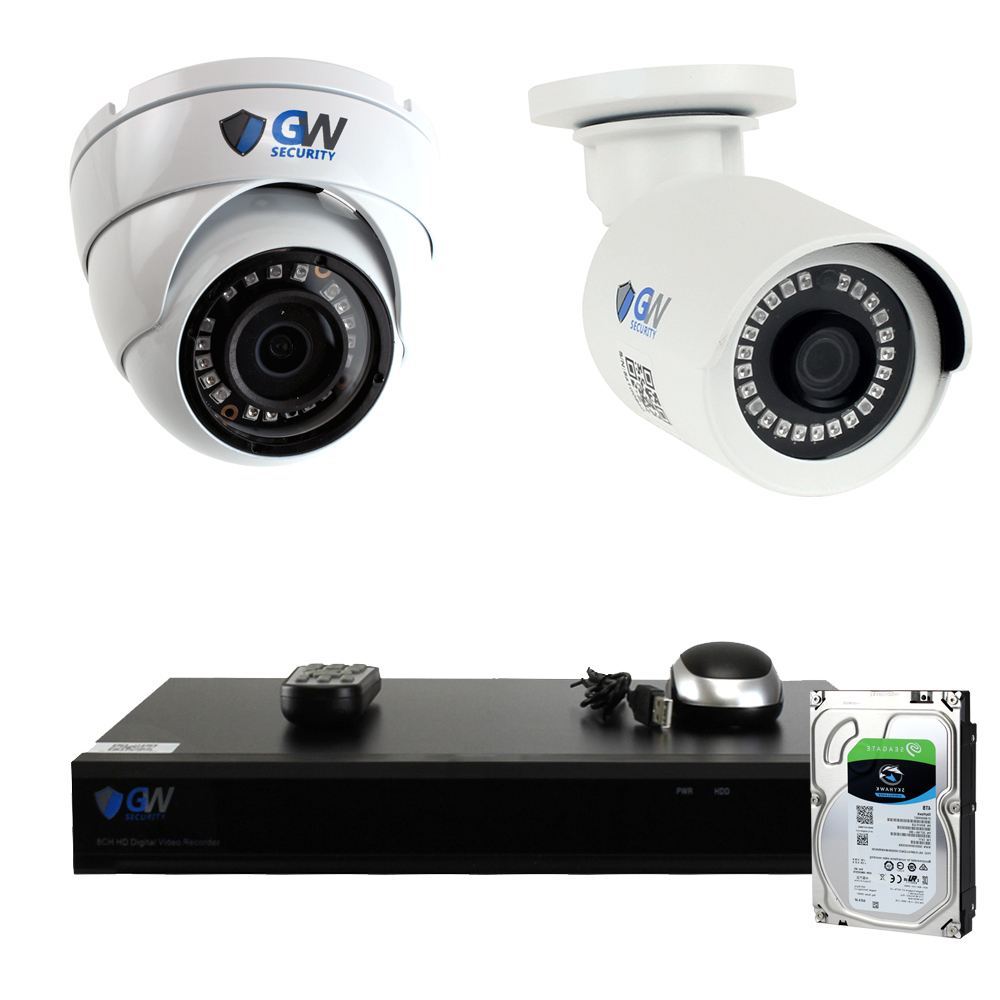 GW 8 Channel 4K NVR H.265 HEVC 5 Megapixel PoE IP Camera System, 6 x 1920P HD IP66 Rated Weather Proof, 3.6mm Wide Angle Camera, Night Vision Compact Size, Free App Access