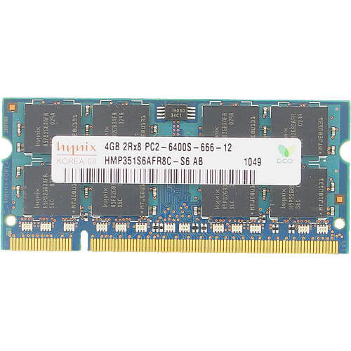 Hynix HMP351S6AFR8C-S6 CQE 4GB 200p PC2-6400 CL6 16c 256x8 DDR2-800 2Rx8 1.8V SODIMM RFB