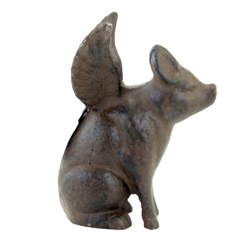 Home & Garden 5.5" Cast Iron Flying Pig Marathon Running Transpac  -  Outdoor Sculptures And Statues