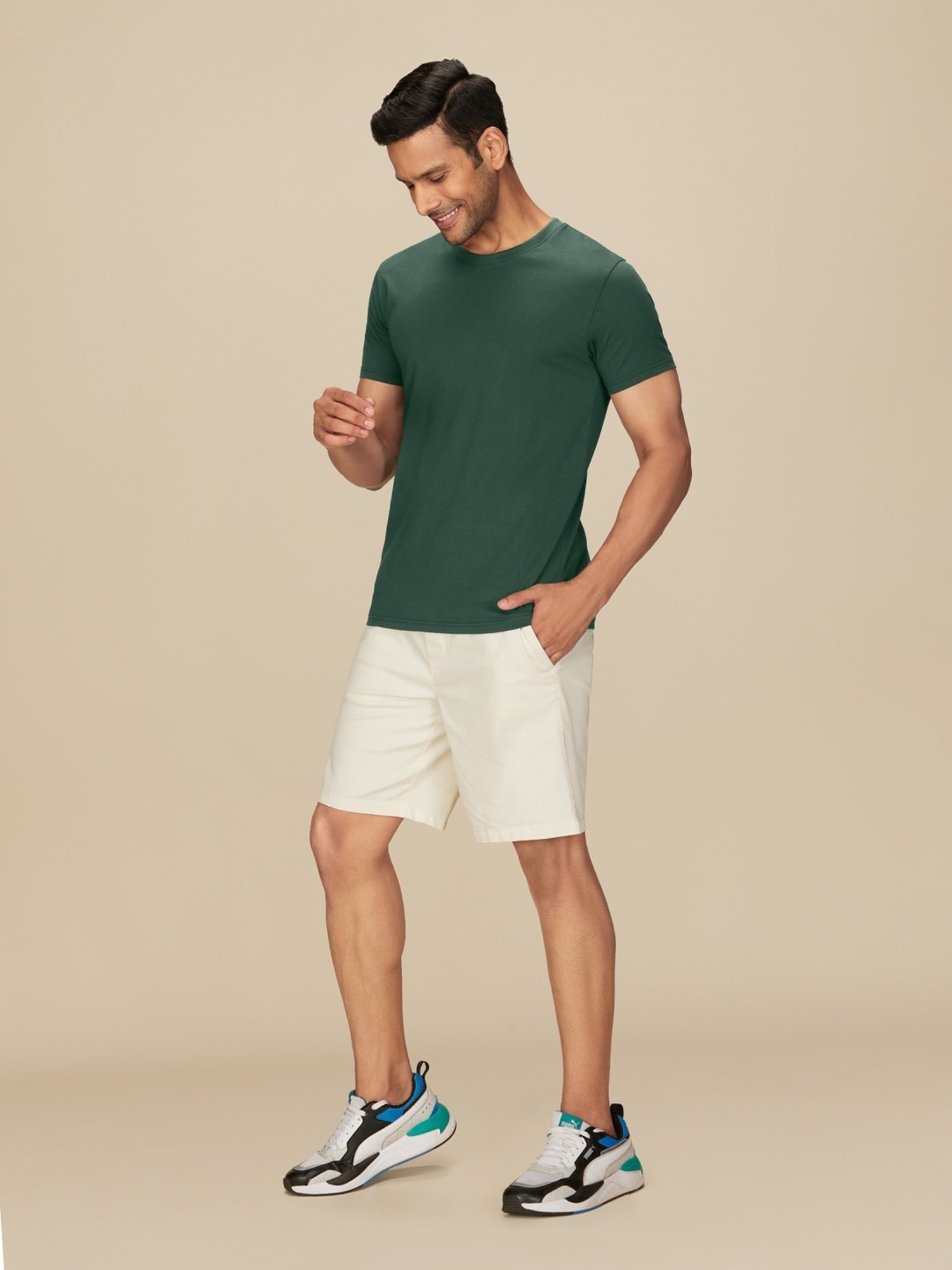 XYXX Pine Green Cotton Regular Fit T-Shirts