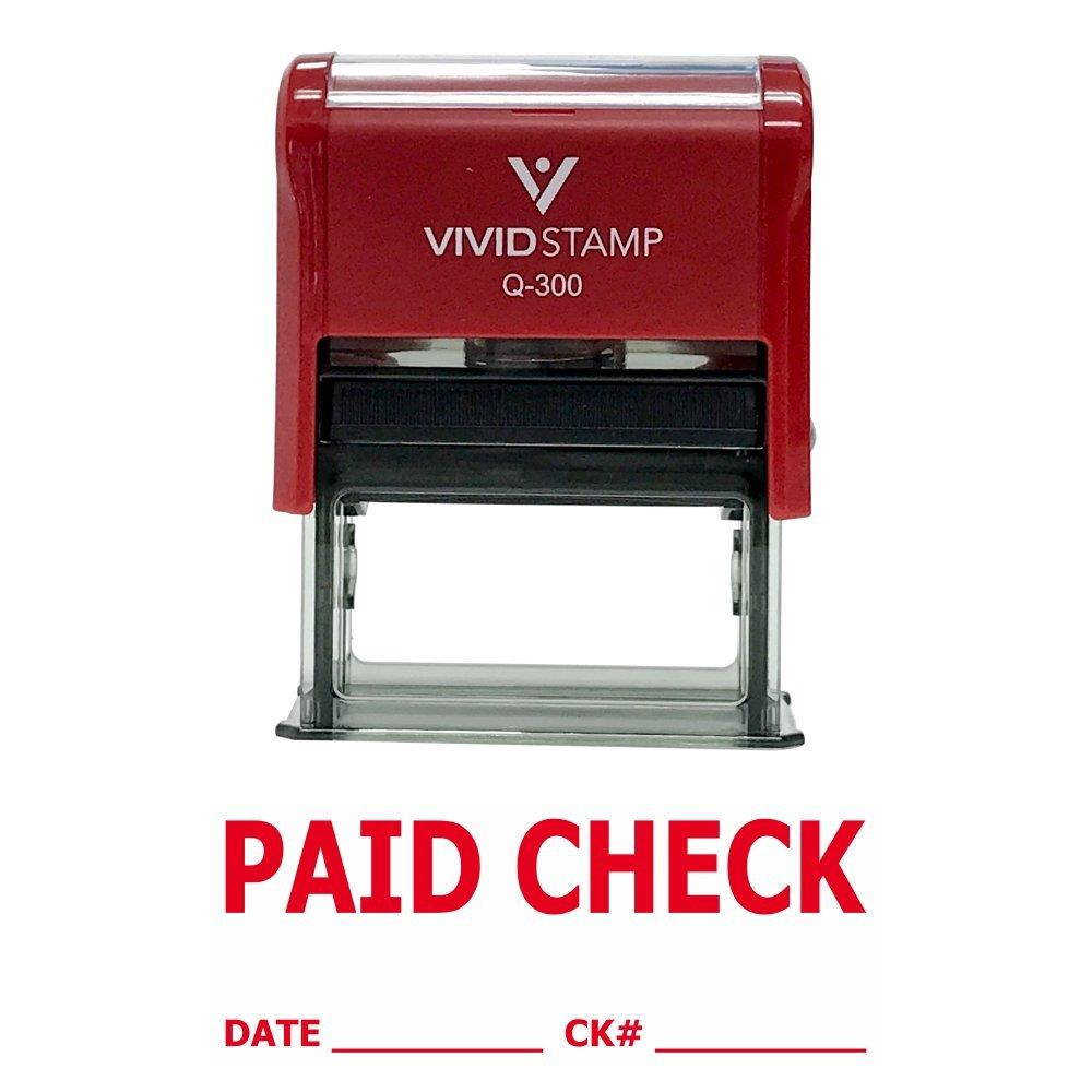 PAID CHECK w/DATE CK# Line Self Inking Rubber Stamp (Red Ink) Large