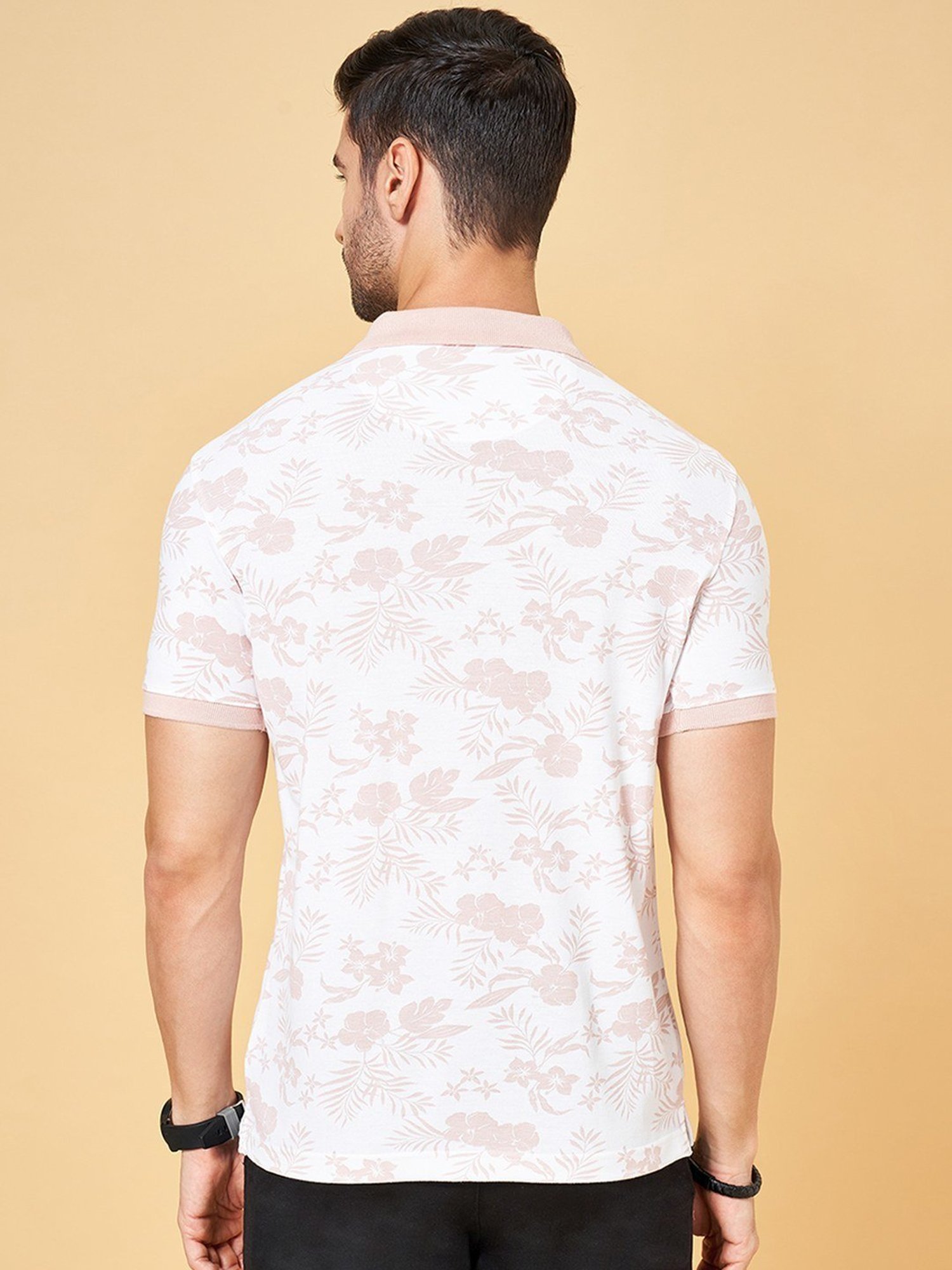 Byford by Pantaloons Pink Cotton Slim Fit Printed Polo T-Shirt