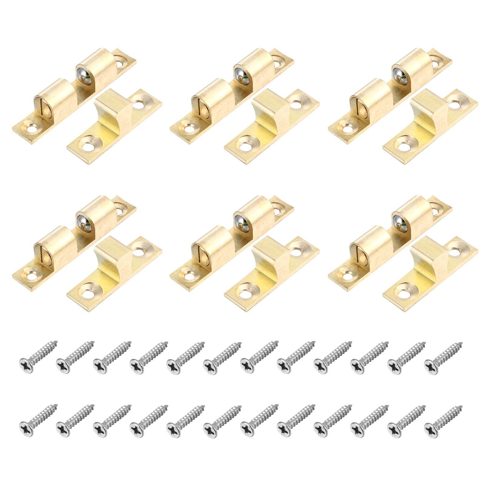 6pcs Goden Double Spring Ball Boat Door Stud Catch 70 Copper with 24pcs Screws
