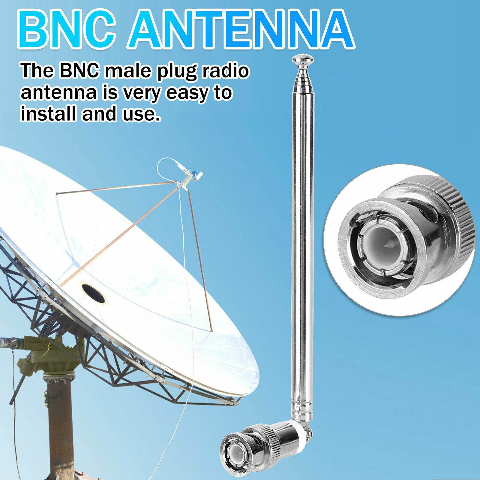2x Telescopic Antenna Replacement BNC Connector for Radio Scanner/VHF/UHF/AM/FM